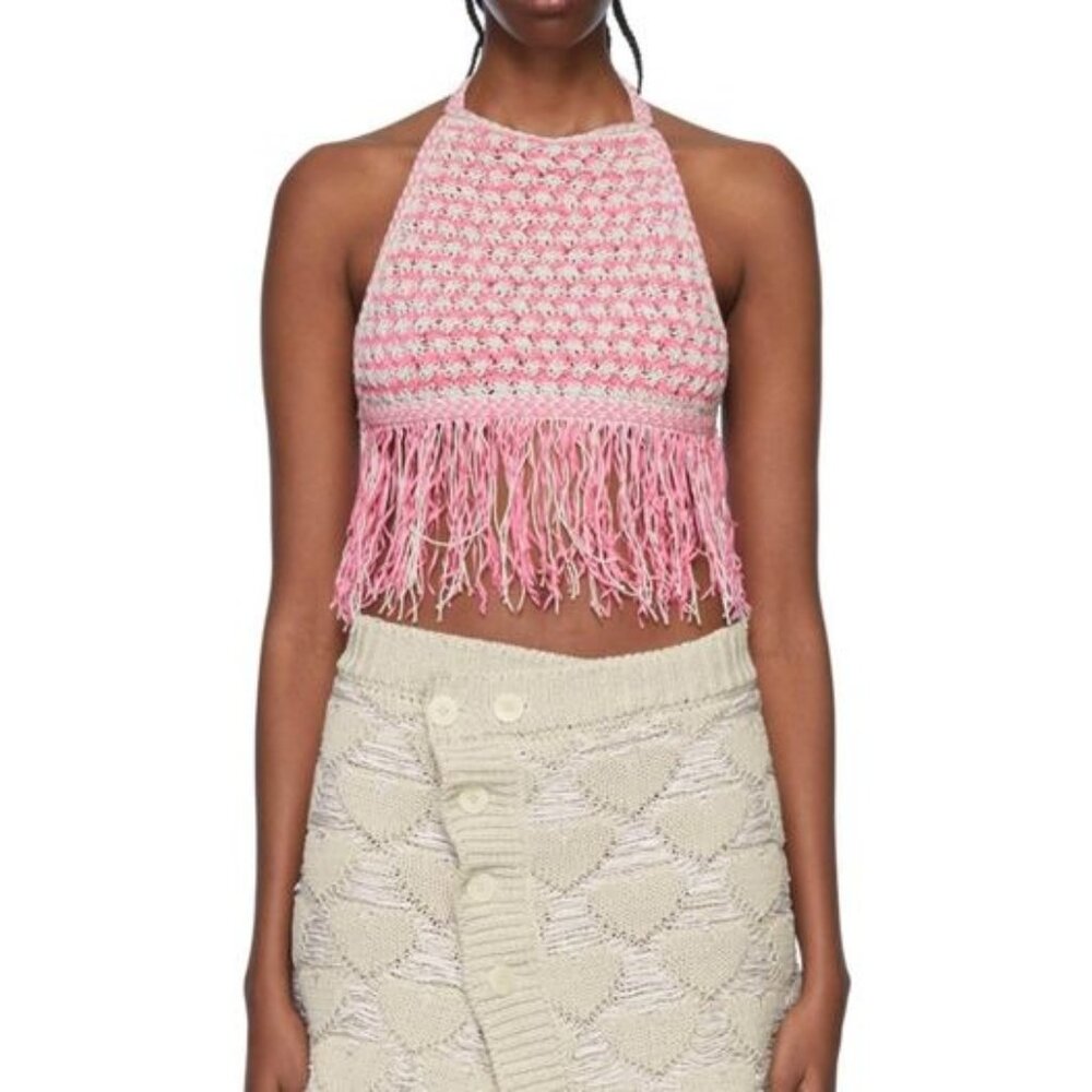 Marco Rambaldi SSENSE Exclusive Knitted Braided Fringe Halter‎ Top NWT Sz XS